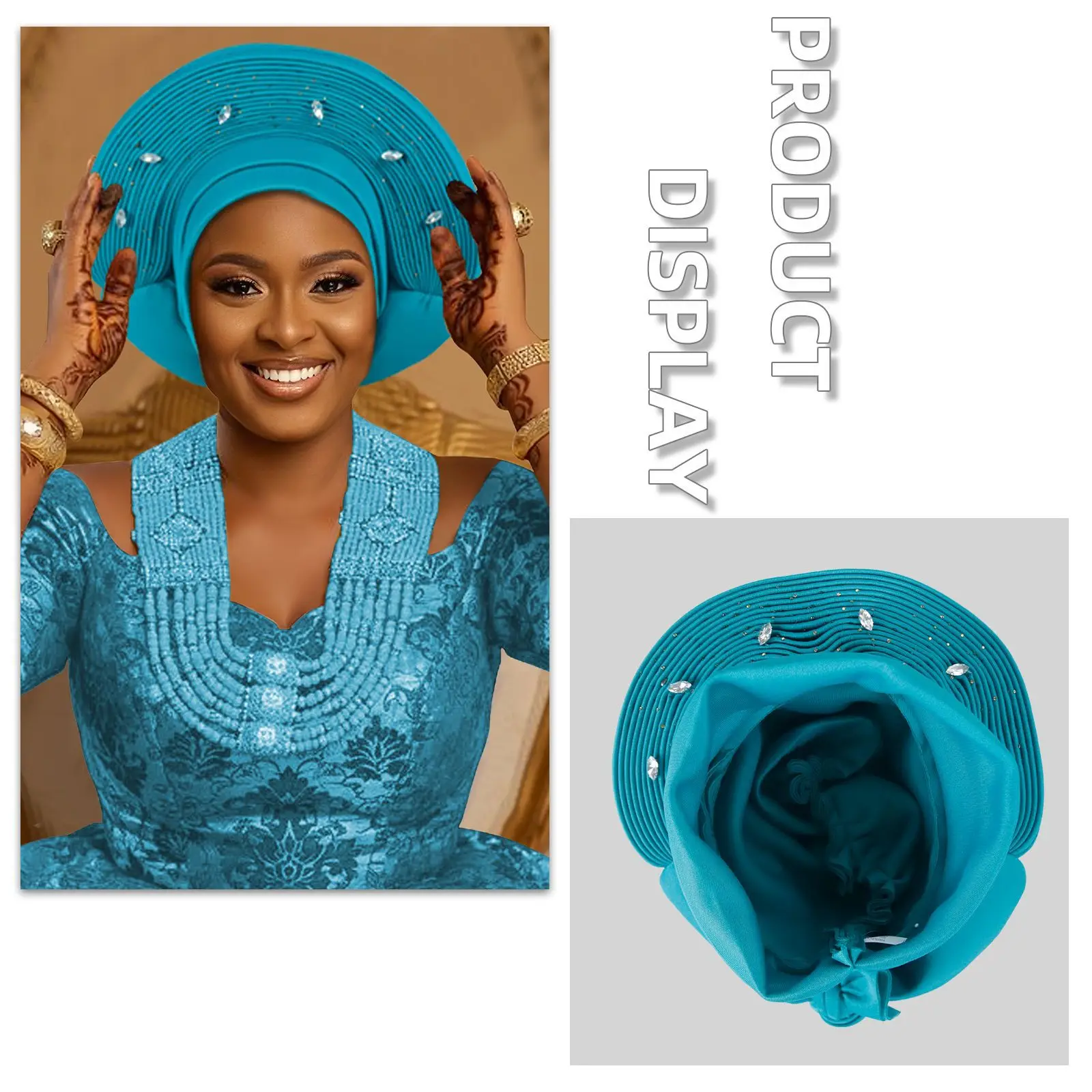 

Многослойная плиссированная шляпа-тюрбан с бриллиантами, африканские повязки на голову, нигерийский головной убор, кепка с авто гелем, женский хиджаб, капот для свадебной вечеринки