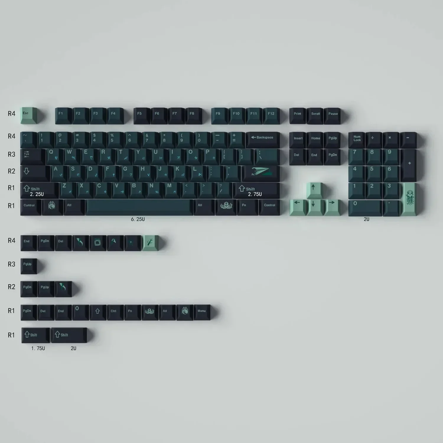 Abyss Keycap Green Original Height PBT Sublimation Personality Mechanical Keyboard 61 87