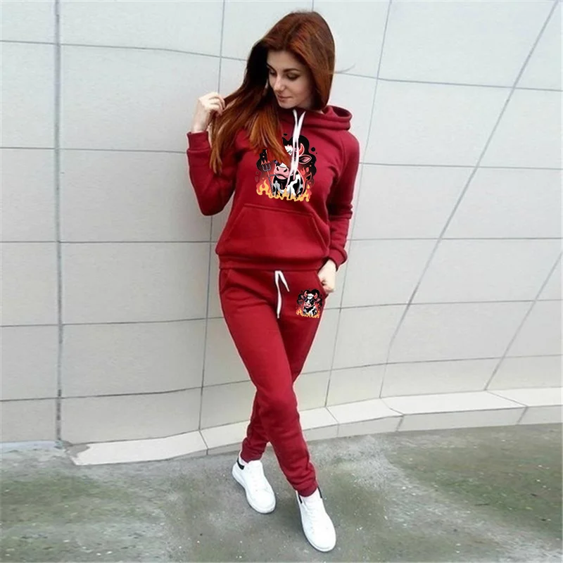 Women's Sportswear Set, Casual Sportswear, High-quality Autumn and Winter Hooded Sweatpants Two-piece Set. - Image 3