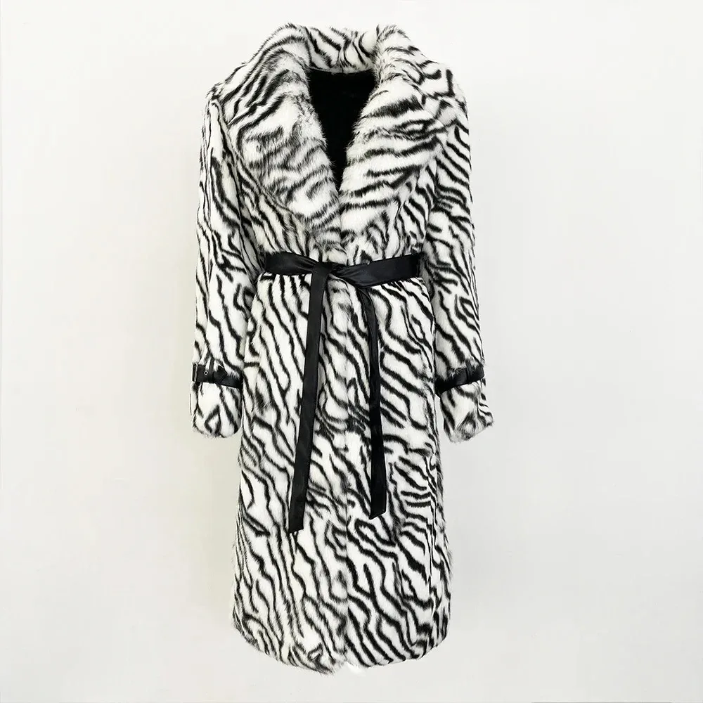 الخريف الشتاء النساء معطف فرو الأرنب فوق الركبة الجلود كاملة المستوردة موضة ليوبارد طباعة معطف سميكة الدافئة الفراء المتكاملة #1