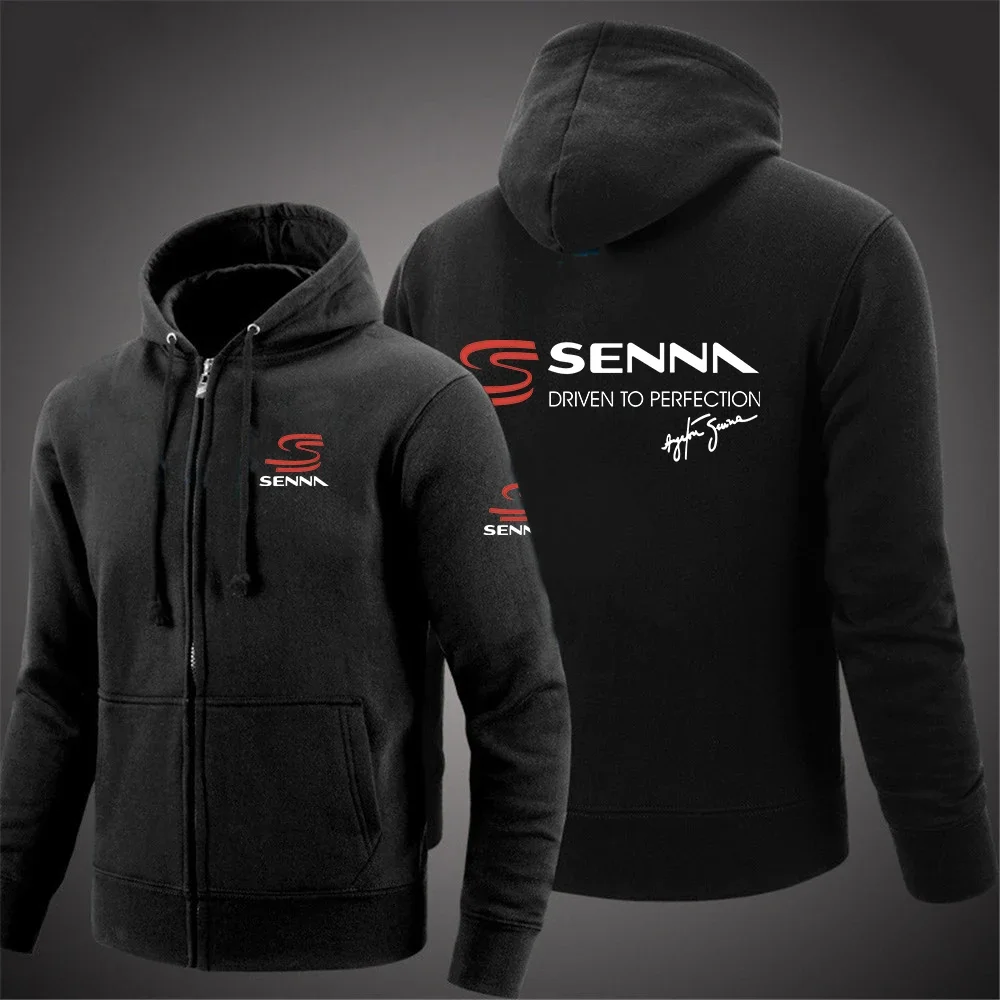 2024 New Ayrton Senna Spring And Autumn Solid Color Printing Men's Casual Zipper Sports Comfortable Versatile Tops