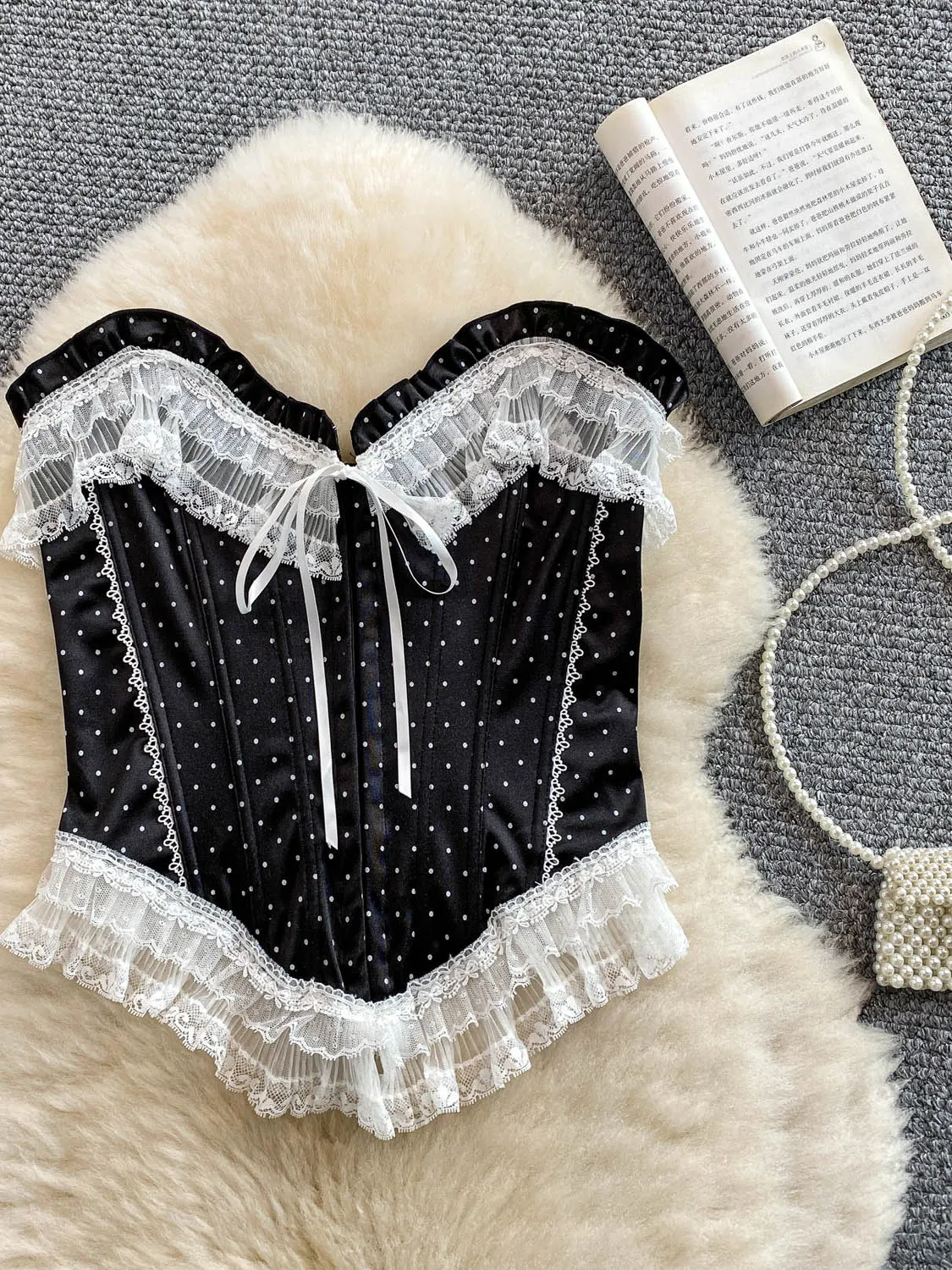 

Летний кружевной топ без рукавов в горошек, женский мягкий топ с поддержкой Fibone ort irt, утягивающая корейская рабочая одежда для поездок на работу