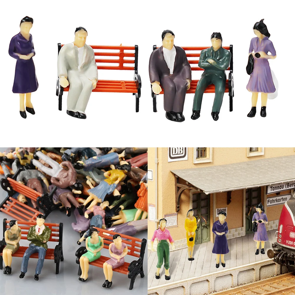 

50 Seated Standing Model People Passanger Figures+6 Bench Train Railway Layout Painted Model People For 1:72 Scale Garden Tools