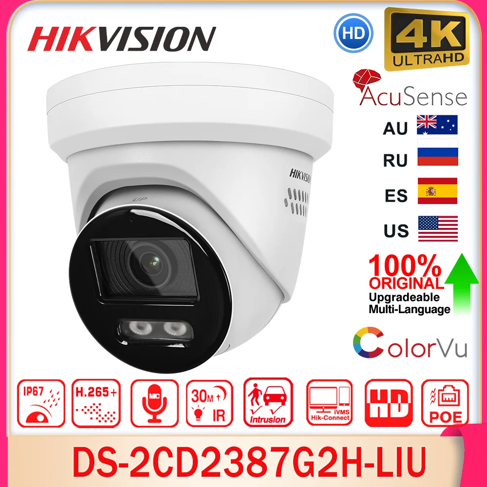 Hikvision DS-2CD2387G2H-LIU 8MP 4K Smart Hybrid Light ColorVu IP Camera Acusense Built-in MIC SD Slot IP67 POE CCTV Surveillance