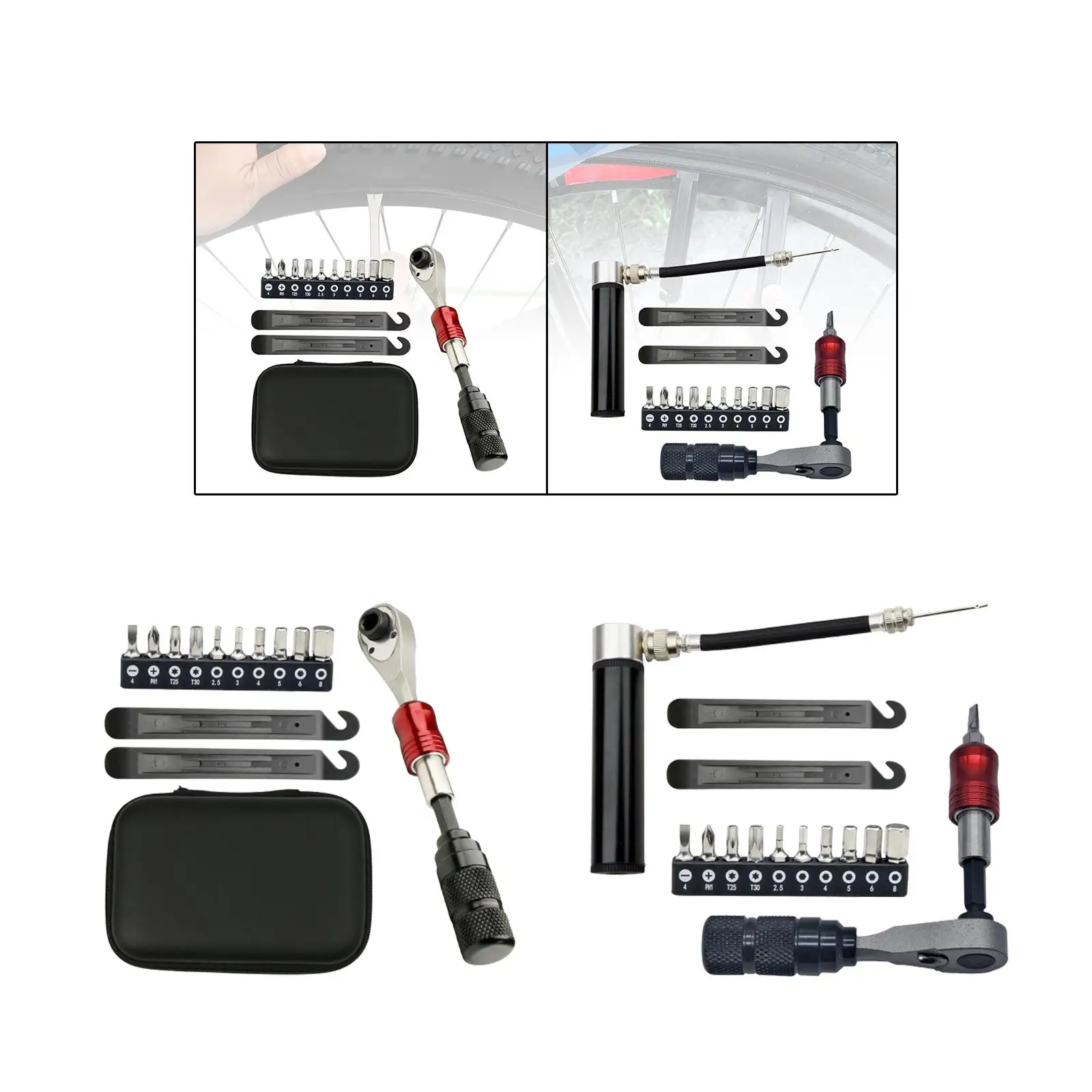 Bike Ratchet Wrench Set Bike Tool Kit Set with Tire Levers Portable Cross Hexagon Bits Ratchet Screwdriver Bike Repair Kit