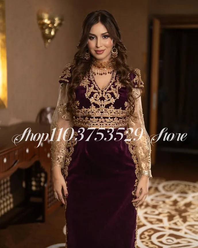 Luxo borgonha árabe vestidos de noite elegante tule apliques manga longa médio oriente étnico feminino duas peças personalizado