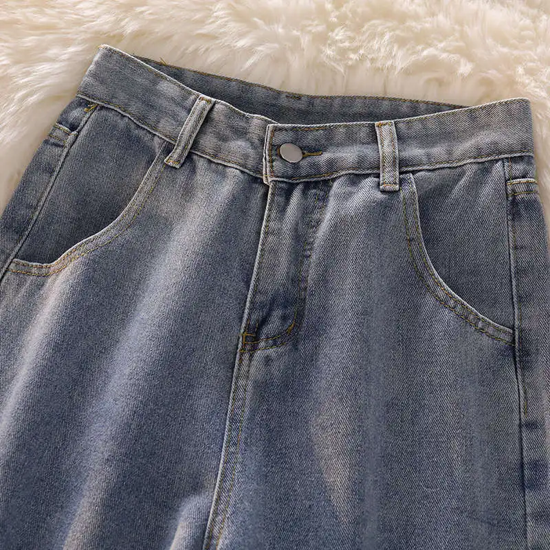 Jean Streetwear taille haute pour femmes, pantalon droit à jambes larges, en Denim, Baggy Mom Jeans, C8159