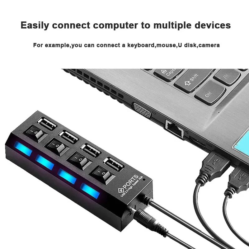 Hub USB 7 in 1 Splitter USB con interruttore on/off USB 2.0 Docking station USB con trasmissione ad alta velocità da 480 Mbps per laptop MacBook