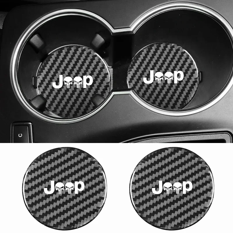 2PCS Car Water Coaster Cup Mat Bottle Holder Anti-slip Waterproof Interior For Jeep Renegade CHEROKEE Wrangler JL Non-slip mat