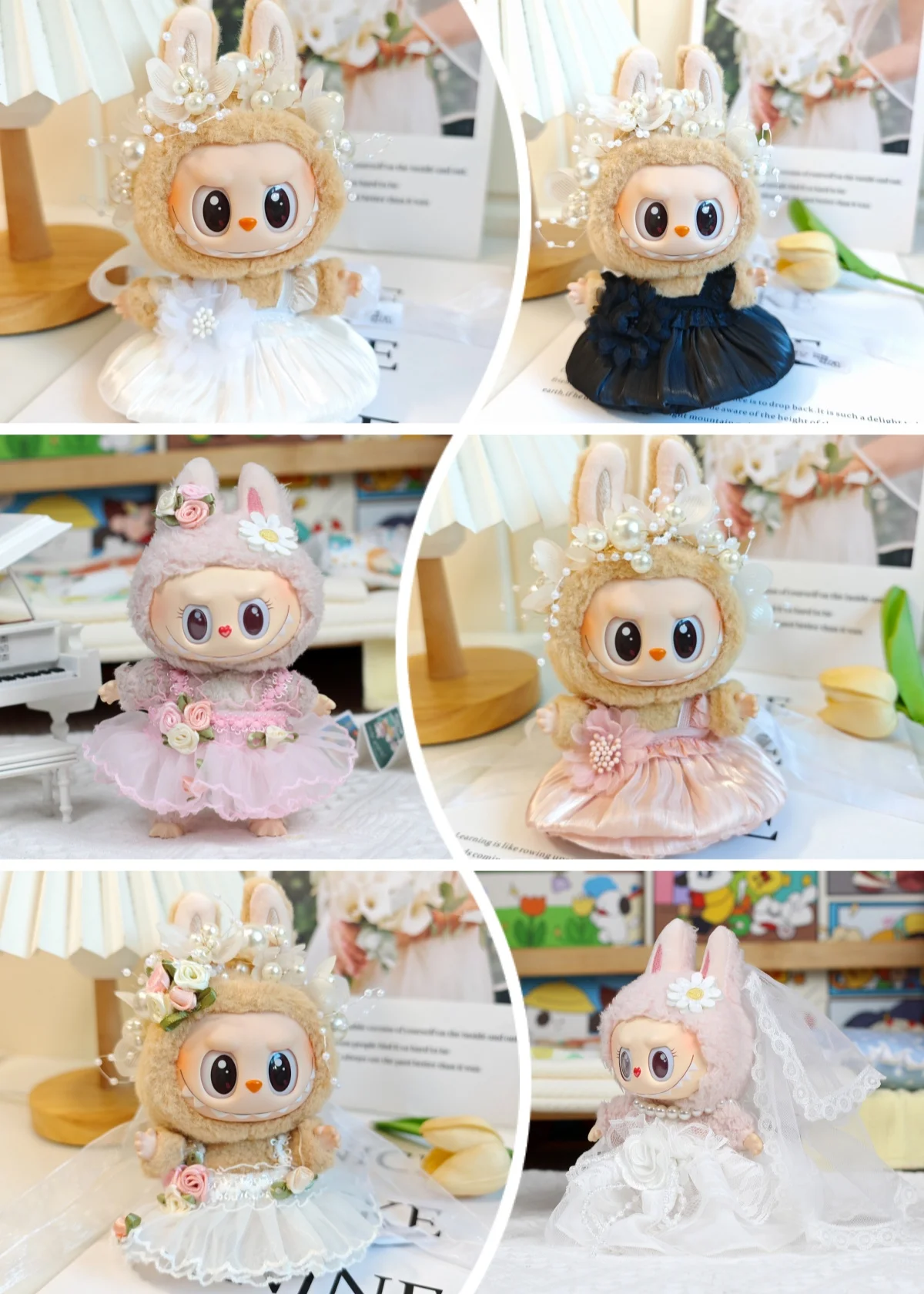 DIY 15cm Cute Mini Plush Doll Clothes Accessories Bear Jumpsuit Clothing Cartoon Doll Cute Wedding Dress for Labubu