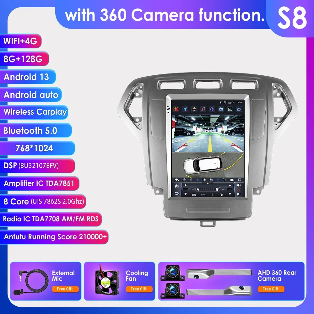 Carplay 4G-LTE Android 14 voor Ford Mondeo 4 2006-2010 9.7 ''Scherm Autoradio Multimedia Video Navigatie GPS Audio