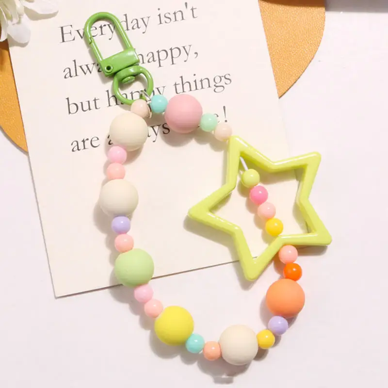 Keychain Car Women Fresh Sweet Hand-held Chain Anti-lost Colofful Bead Keyring Girl Mobile Phone Lanyard Wrist Strap Bag Pendant