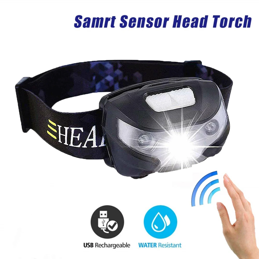 Super Bright Camping Headlight Lamp USB Intelligent Sensor Torch Headlamp Head Light Flashlight