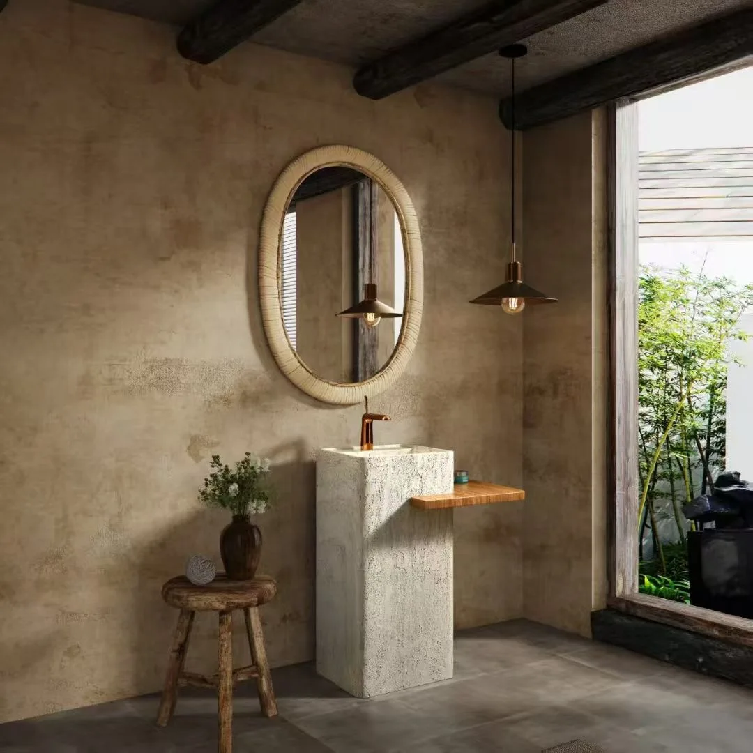 Potted Plants On StandsModern Sanitary Ware Gray Artificial Travertine Stone Square Pedestal Floor Standing Basins Bathroom Free