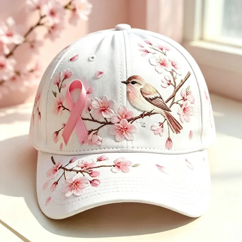 Pink Ribbon Printed Baseball Cap, Breathable Korean Style Sweet Pink Trucker Hat for Women, Casual Versatile Sun Hat 3