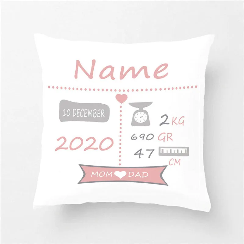 Baby Birth Announcement Pillow Cases Personalized Birth Stats Pillow Cover Nursery Pillow New Baby Gift Decorative Cushion Cover