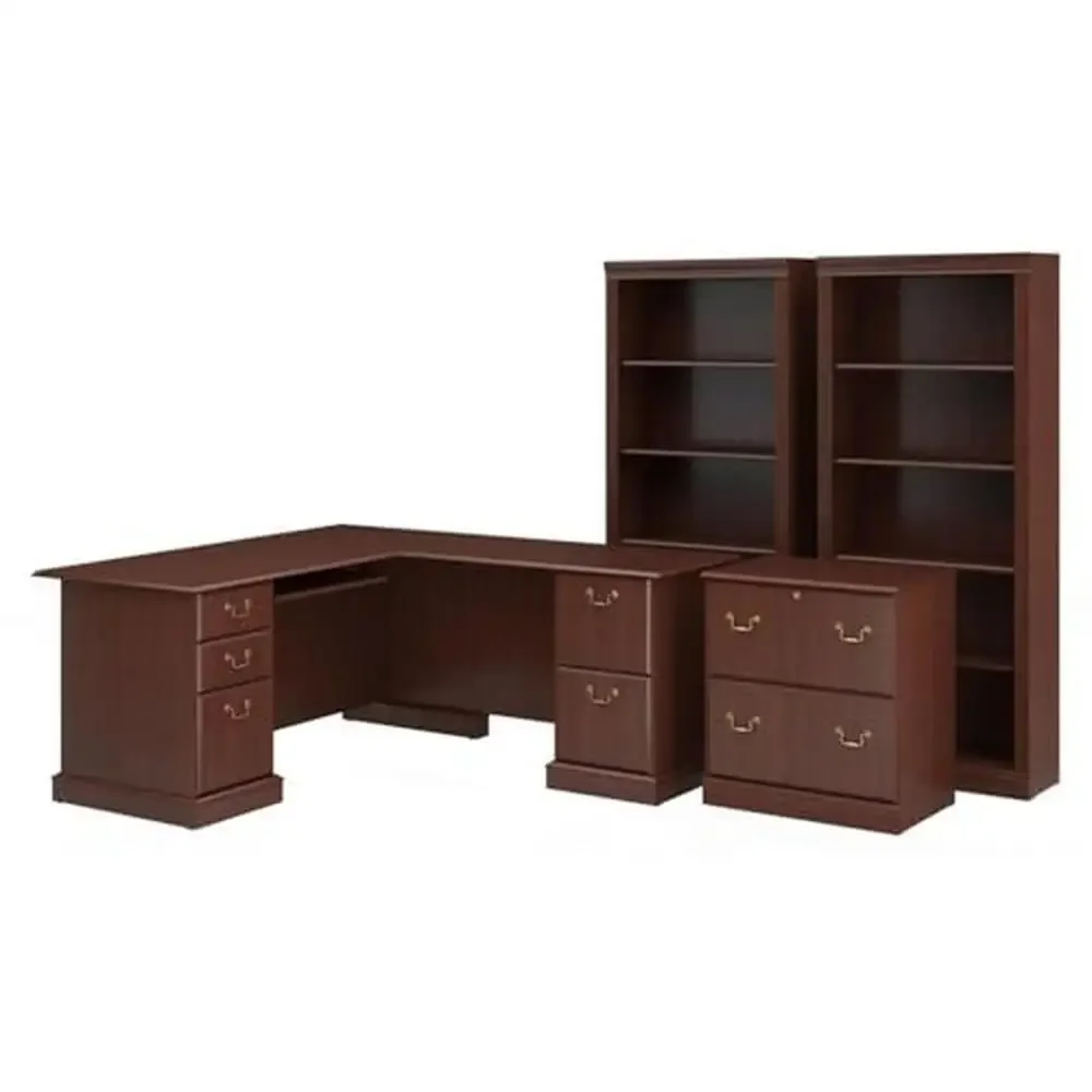 

L-shaped Computer Desk Bundle with File Cabinet and Bookcase Sturdy Design Scratch-resistant Surface Locking Cabinets Adjustable