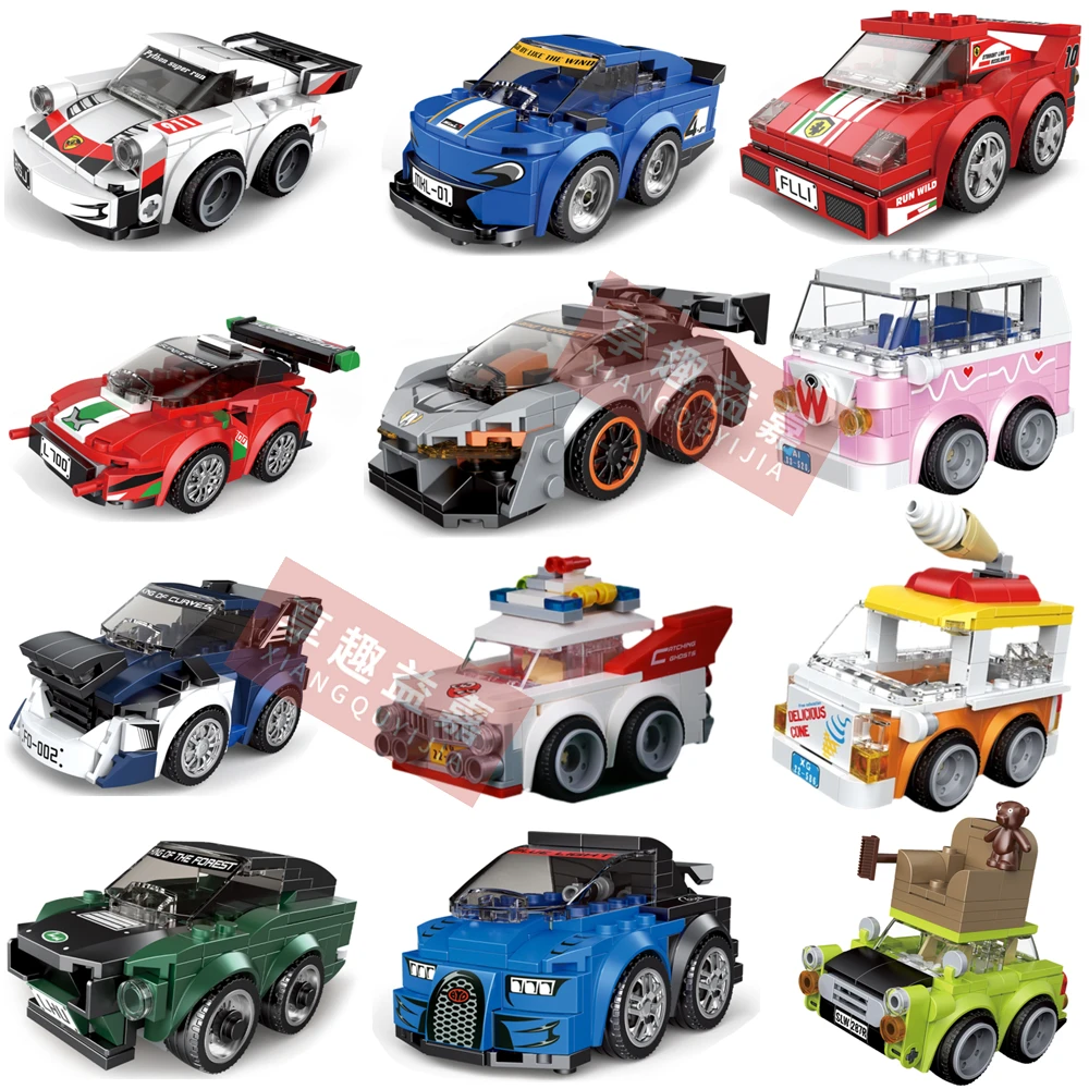 XQYJ City Car Speed Champion Sports Car Mini Pull Back Car Racing Car Bricks Building Blocks Toys For Children Boy Birthday Gift