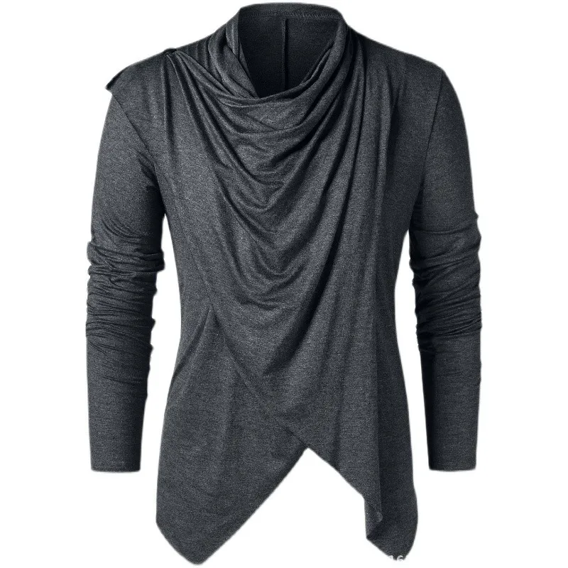 قميص رجالي بأكمام طويلة وياقة عالية، تصميم عصري أنيق، دافئ، مناسب للارتداء اليومي، قصير جدًا، لون موحد