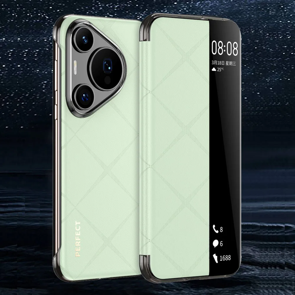 Custodia in vera pelle per Huawei Pura 70 Ultra Case Intelligent Window View Phone Protector per Huawei Pura 70 Pro Plus Cover