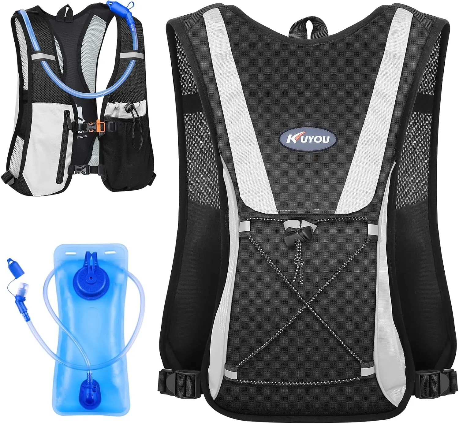

KUYOU Running Hydration Vest Breathable Hydration Backpack with 2L Water Bladder Lightweight Water Backpack for Trail Marathon