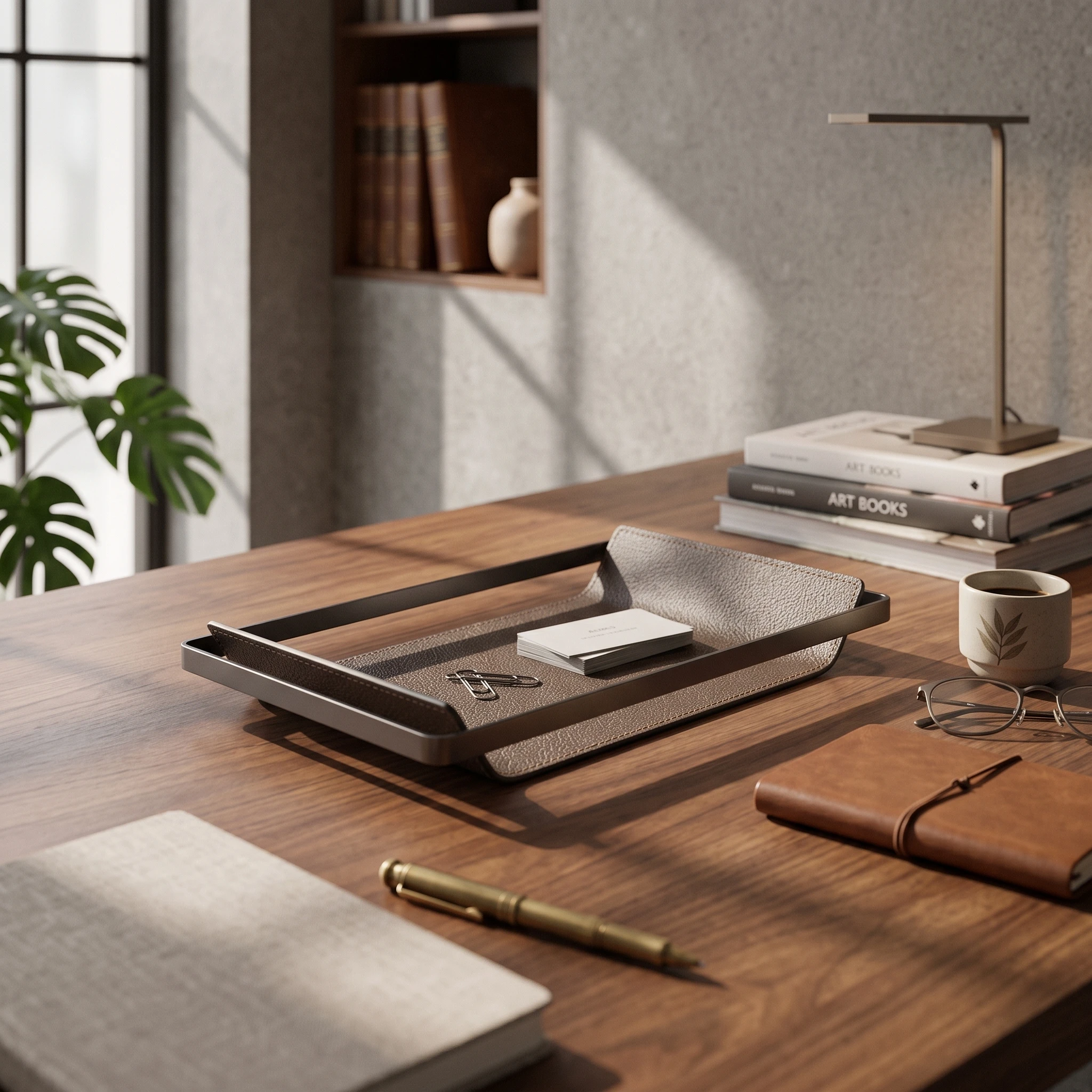 Tray with Leather Liner Rectangular Valet Tray Elegant Long-Lasting for Home Decorators, Coffee Table, Office