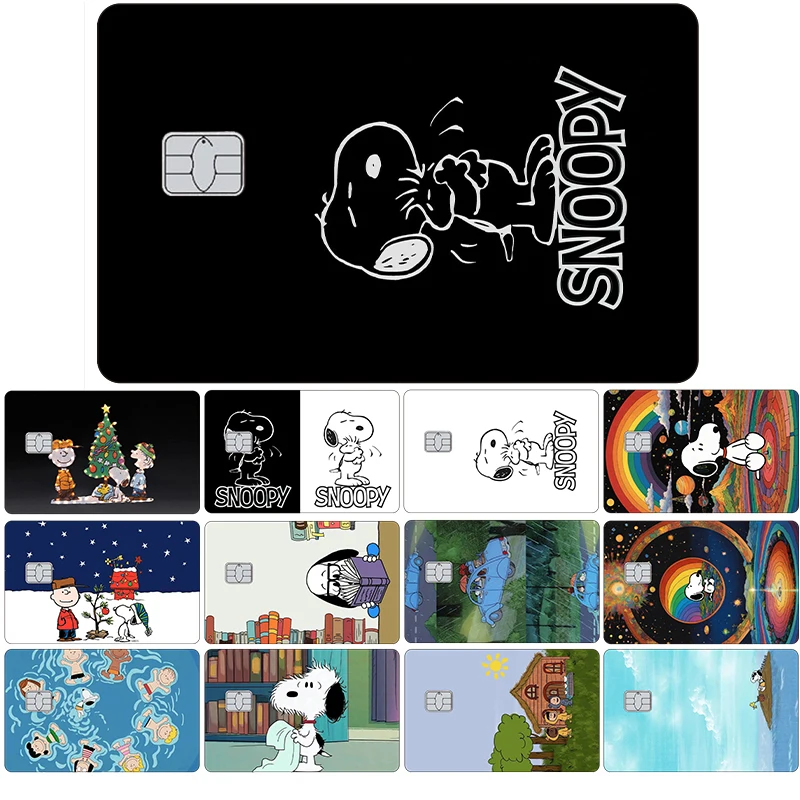 Nieuwe Schattige Snoopy-Kaartstickers Anime Kawaii Krasbestendige Waterdichte Voorkant Huidfilmhoes Voor Creditcardgeschenken