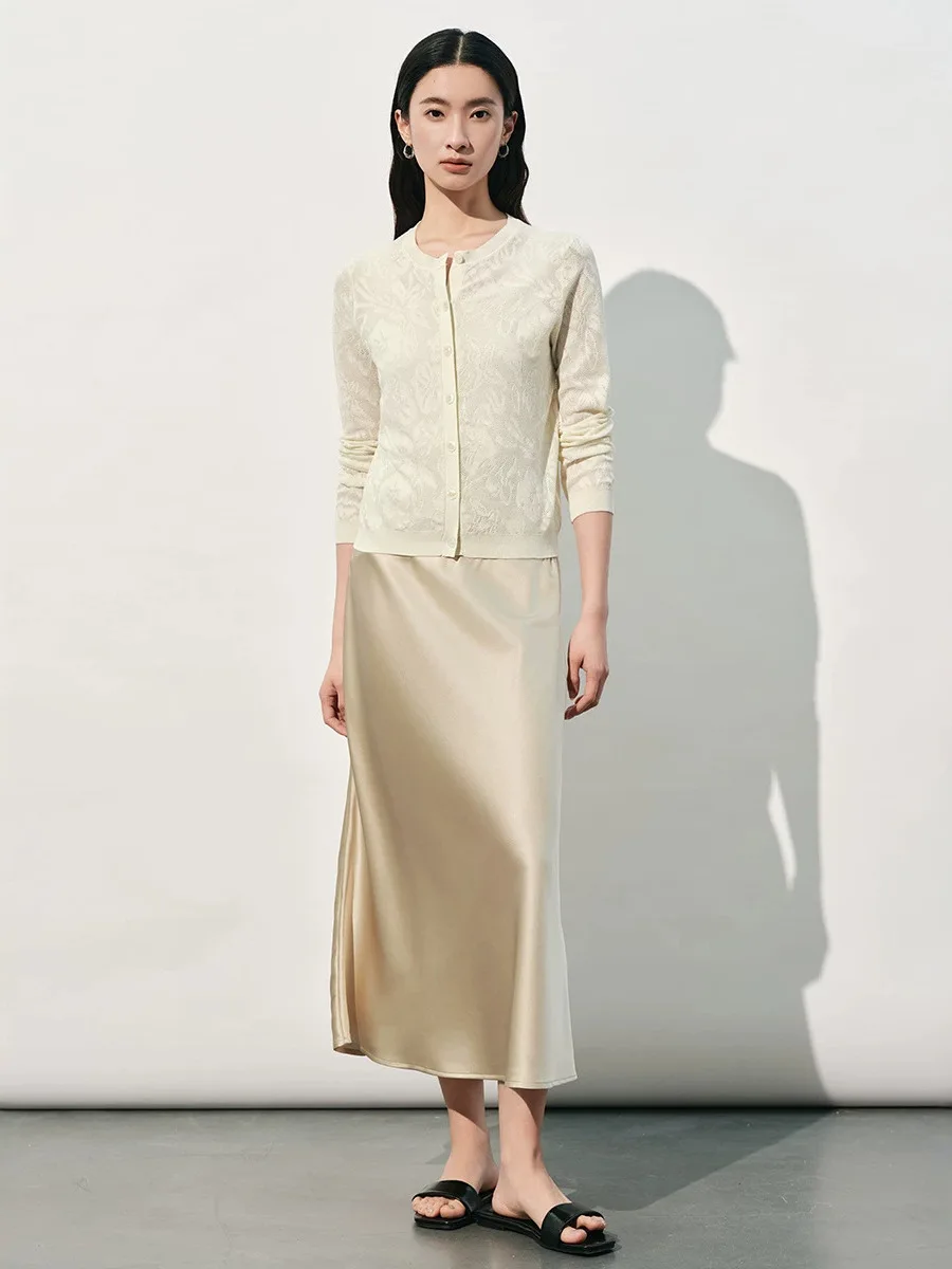 Spring Summer 2026 Women's Silk Long Sleeve Knitted Top Loose Open Cardigan Casual Style Ultra Soft Cotton Nylon  Silk