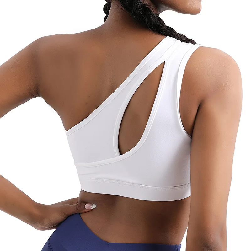 Soutien-gorge de sport à une épaule pour femme, sous-vêtement de fitness, yoga, antichoc, séchage rapide, course à pied, 2024