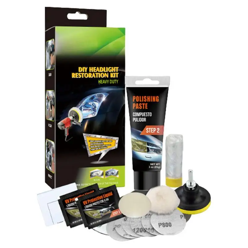 

Headlight Restorer Kit Headlight Cleaner And Restorer Car Headlight Glass Scratch Renovation Tool Includes Masking Tape Light