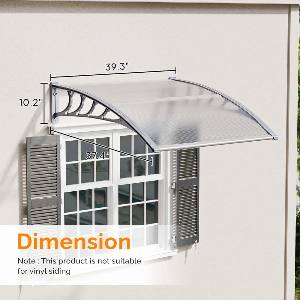 

Window Awning Door Canopy, 40" x 40" Awnings for Doors Polycarbonate Cover Outdoor Door Canopy Exterior Patio Door Awning