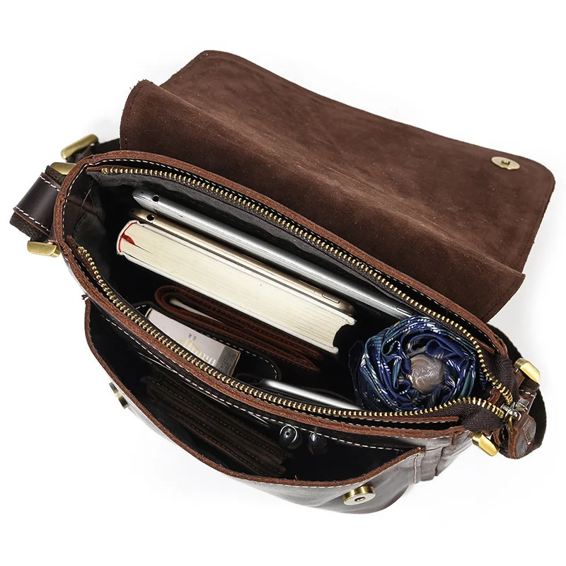 Vintage Leather Messenger Bag for Men & Women Full-Grain Cowhide Retro Shoulder Bag with Adjustable Strap Daily Crossbody Purse