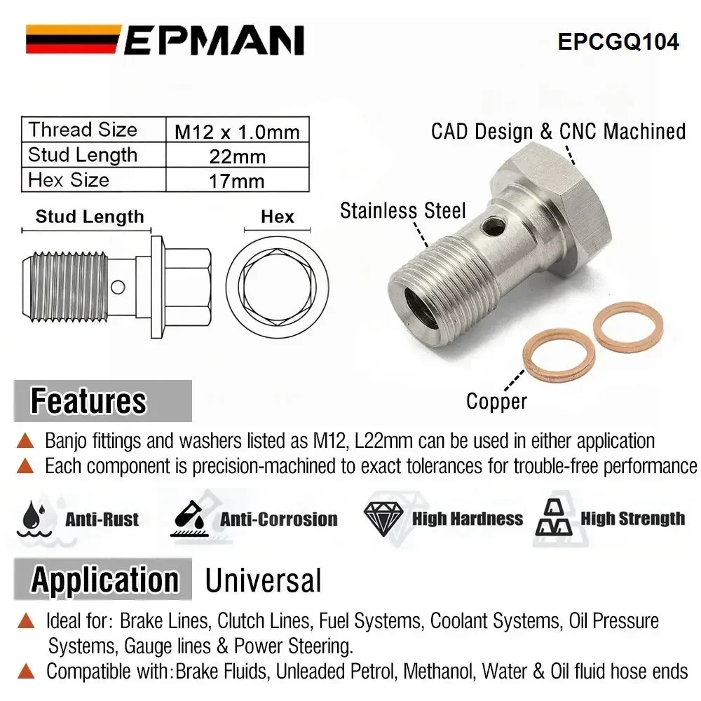 EPMAN Performance Banjo Bolt Single Stainless Steel 7/16