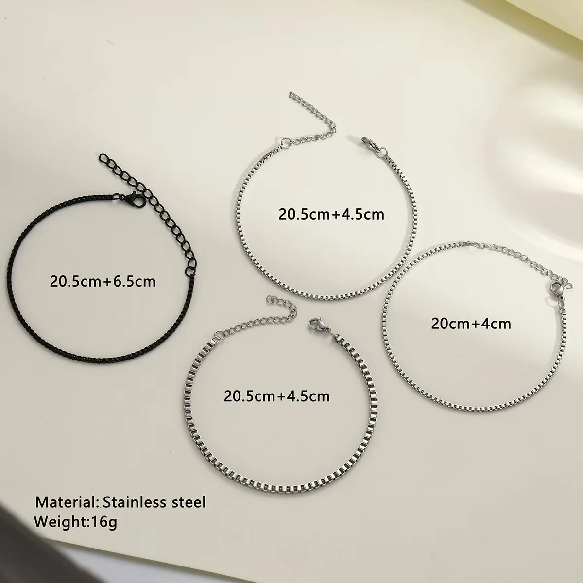 4Pcs/Set Stainless Steel Adjustable Box Chain Bracelets for Men Simple Vintage Silver Color Bracelets Sets Party Jewelry
