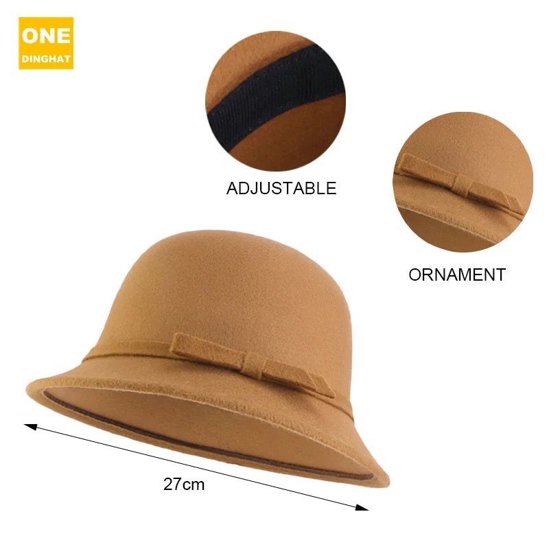 2024 New Fashion Autumn And Winter Imitation Wool Bowler Hat Bow Wool Bowler Hat Dress Casual Hat Basin Hat Headdress