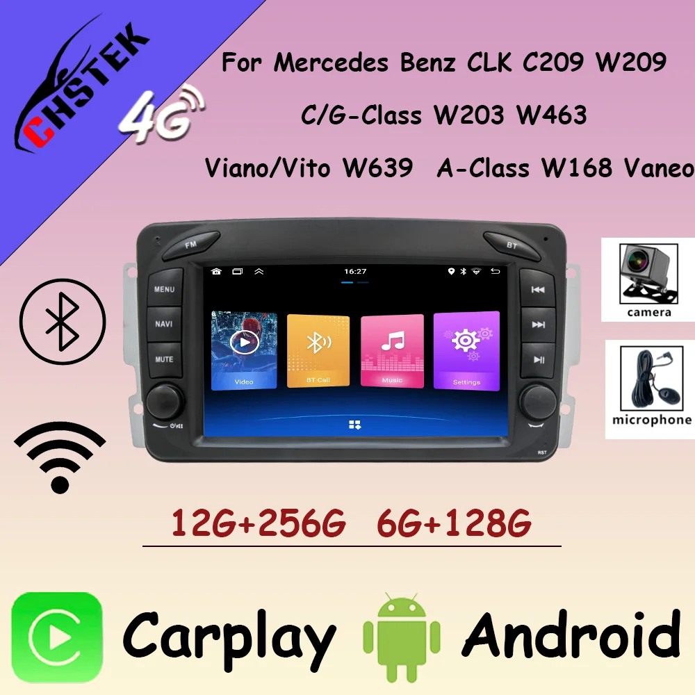 CHSTEK Carplay Android for Mercedes Benz CLK C209 W209 C/G-Class W203 W463 Viano/Vito W639  A-Class W168 Vaneo Car Radio WIFI 4G