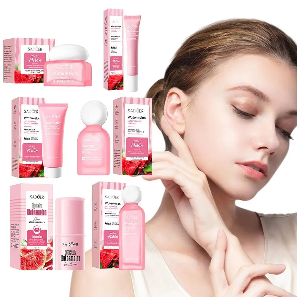 

1pcs Watermelon Niacinamide Serum Toner Essence Cleanser Eye Cream Facial Cream Lip Balm Hydrating Moisturizing Skin Care Set