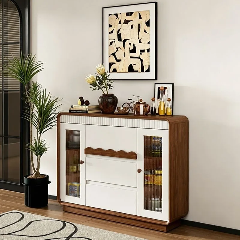 medieval solid wood dining side cabinet, integrated household living room cabinet against the wall, multi-functional