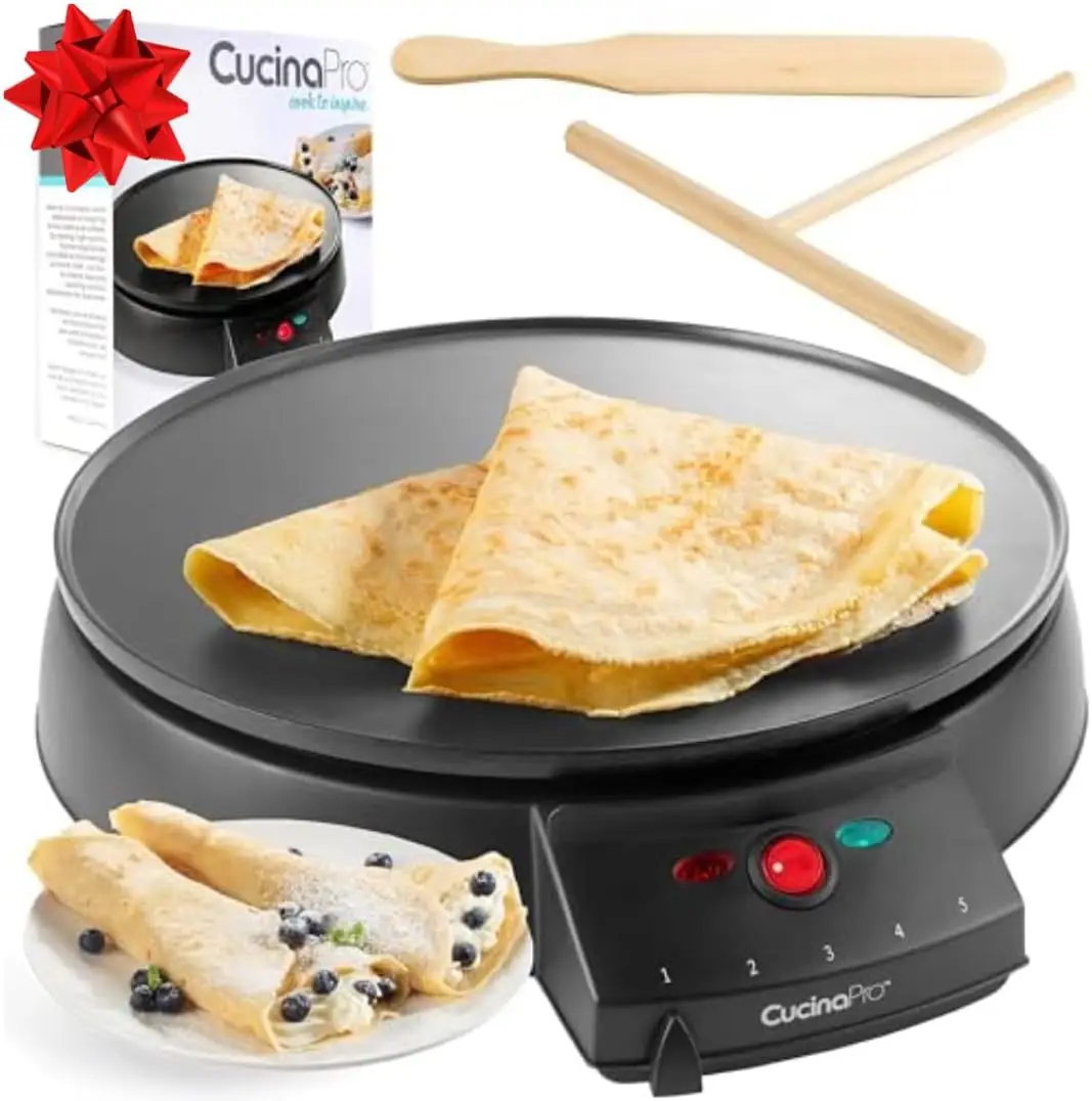 

12' Non-Stick Electric Griddle & Crepe Maker with Batter Spreader and Recipe Guide - Adjustable Temperature, Portable, Dual