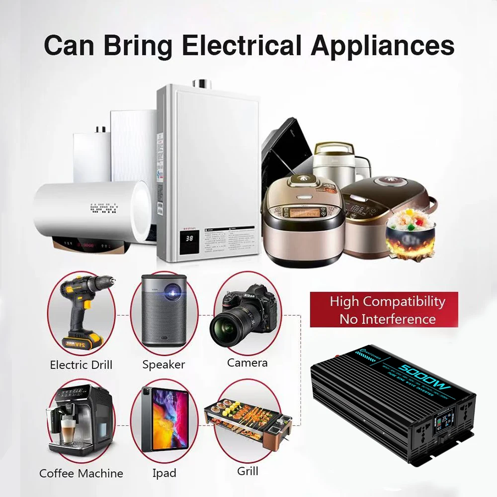 نقية شرط لموجة العاكس تيار مستمر 12 فولت إلى التيار المتناوب 220 فولت/110 فولت 1000 واط 1600 واط 3000 واط 4000 واط 5000 واط 6000 واط محول طاقة سيارة عاكس للطاقة الشمسية #4