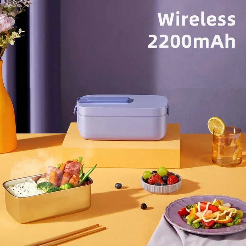 

USB 1.0L Wireless Electric Lunch Box Water-free Heating Food Container Portable Food Warmer Stainless Steel Liner Bento Box