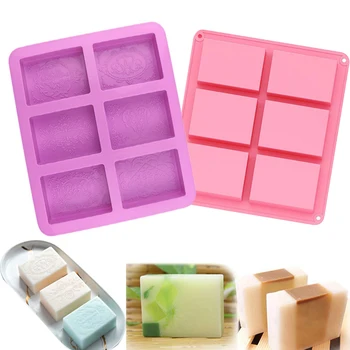 6 grid Handmade Soap Silicon Mold 6 types Floral Pattern Flat Bottom Essential oil Toilet Soap DIY Baking Cake Square Mold