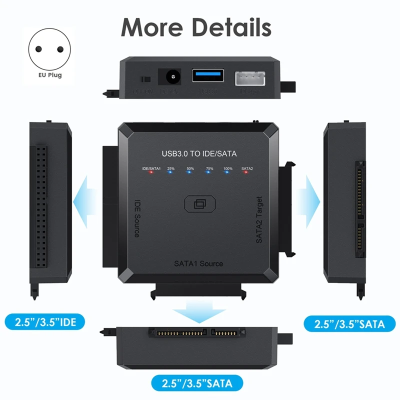 Sata To USB 3.0 IDE SATA Adapter To USB3.0 USB2.0 Sata Cable For 2.5 3.5 Hard Disk Drive HDD SSD USB IDE SATA Eu Plug