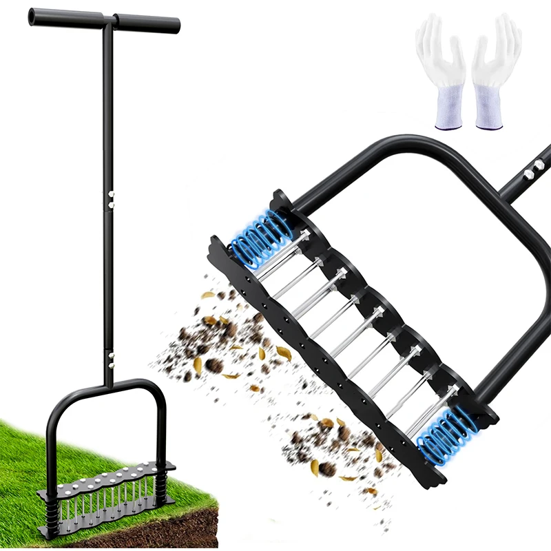 Lawn Scarifier Lawn Aeration Tool Manual Yard Soil Loosener for Healthier Grass, Heavy Duty Garden Cultivator with Durable Spike