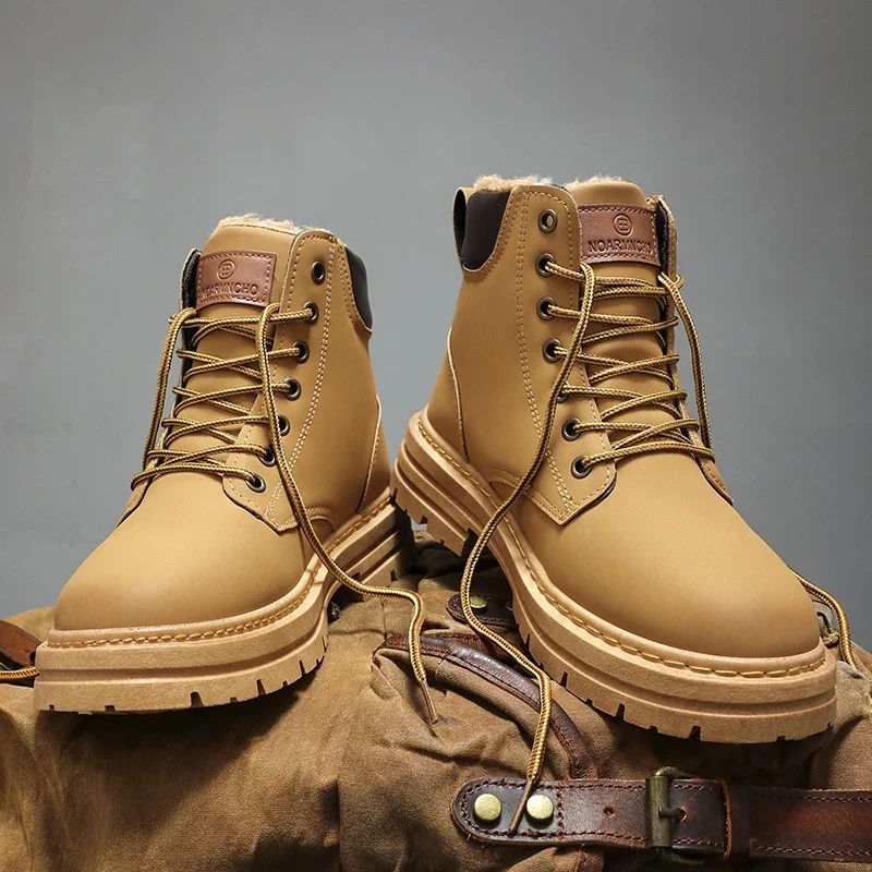 Autumn 2027 High Top Workwear Boots British Style Korean Version Thick Soled Lace Up Anti Slip Warm Waterproof Boots Men's Boots