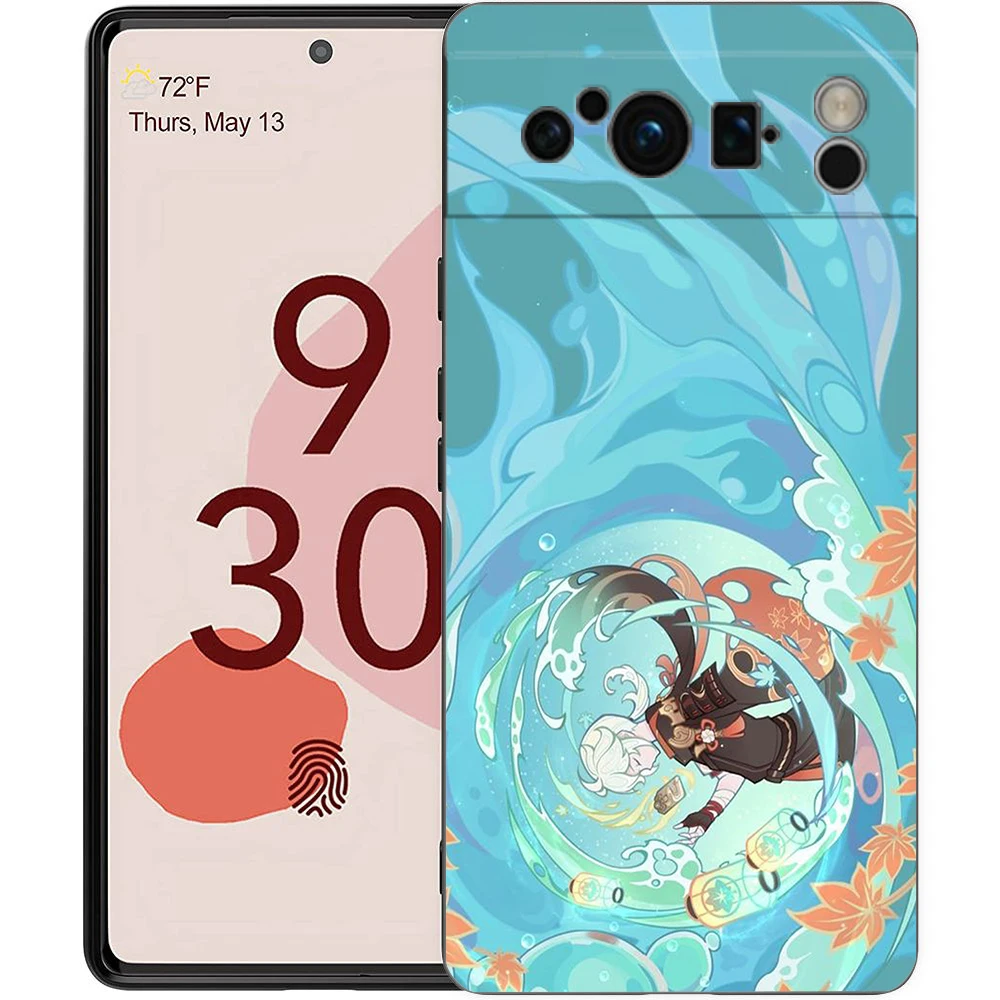 Genshin Impact-funda de silicona con logotipo de dibujos animados para Google Pixel 8, 7, 6 Pro, 6A, 5G, carcasa trasera suave a prueba de golpes, color negro