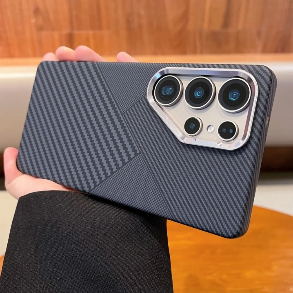 Luxury For MagSafe Carbon Fiber Texture Case For Samsung S25 S24 S26 Ultra Wireless Charging Alloy Lens Shockproof Hard Cover