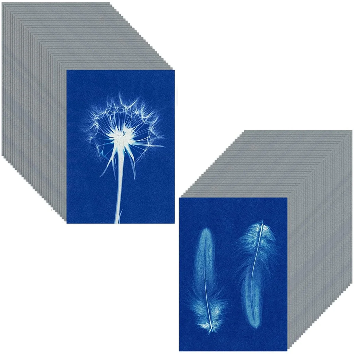 AB06 مجموعة ورق طباعة الشمس مكونة من 60 ورقة من ورق Cyanotype، ورق فني للشمس مقاس A6 مع أداة بلاستيكية واحدة لطباعة الشمس، ورق شمسي