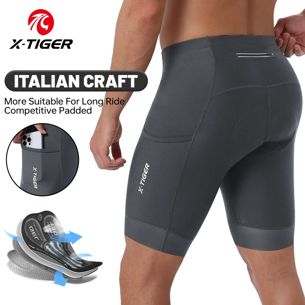 X-TIGER Herren-Radhose mit Gesäßtasche, 5D-Gel-gepolsterte Fahrradhose für Herren, Mountainbike, Rennrad, Reiten, halbe Hose, Strumpfhosen 9