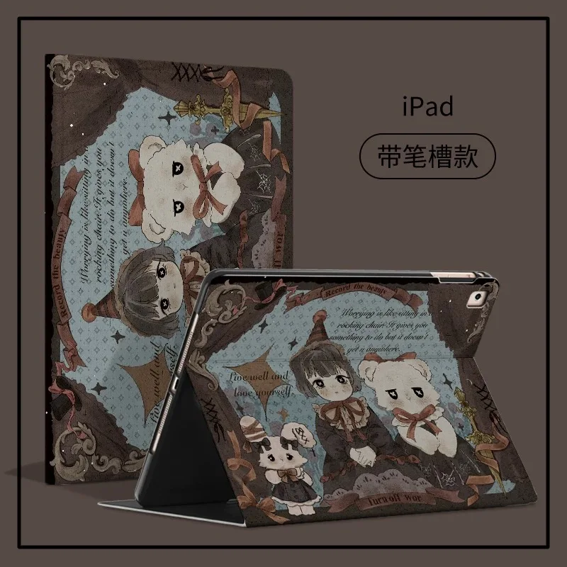Retro book-shaped iPad tablet case, made of shock-resistant silicone and silk-textured material
